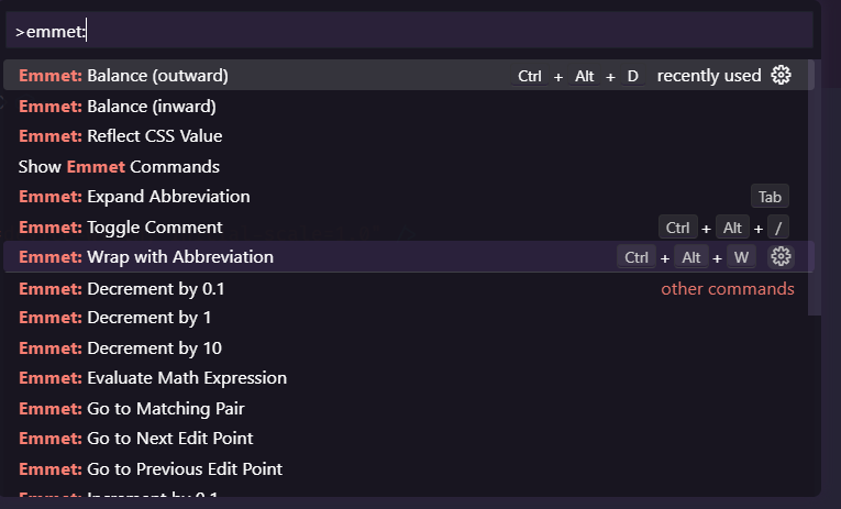 vscode emmet actions screenshot