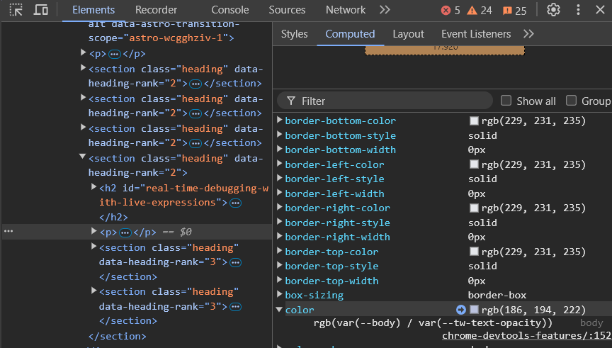 devtools computed styles tab