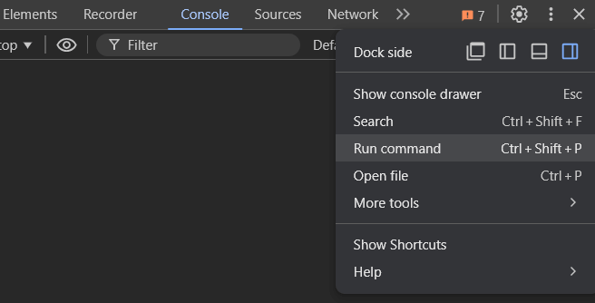 how to open devtools command menu